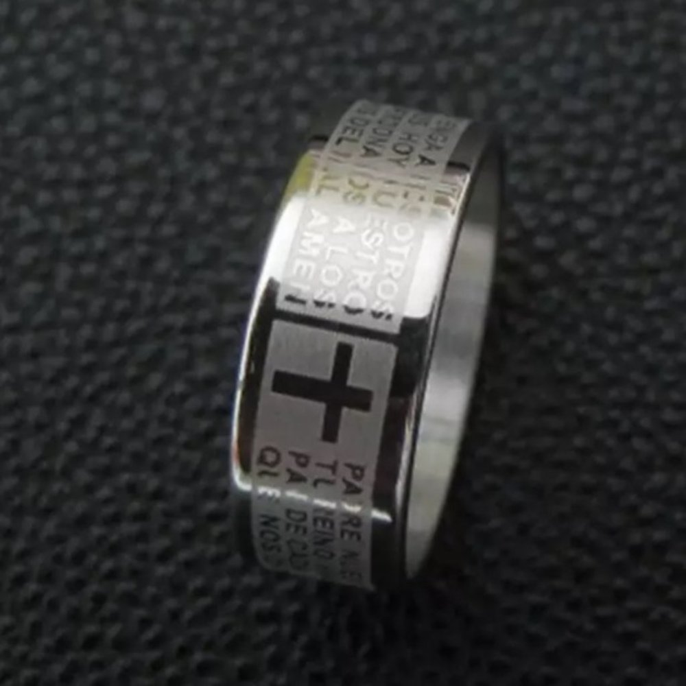 Silver Lord's Prayer Cross Ring 8mm Men’s Women’s